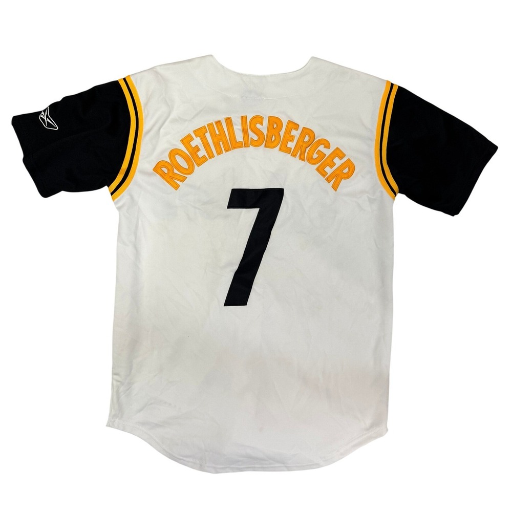 Reebok Pittsburgh Steelers Ben Roethlisberger 7 Baseball Jersey Mens Medium